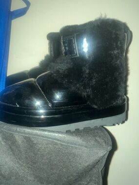 Black Patent Faux Fur Quilted Ankle Boots